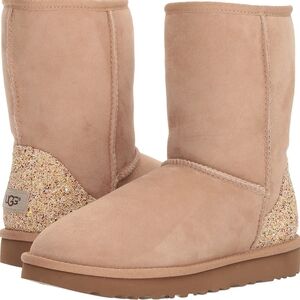 UGG Short Gold Glitter Suede Boots Size 6